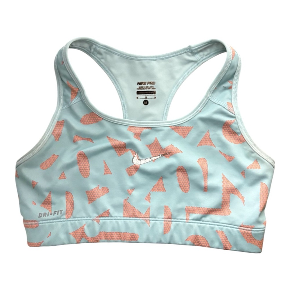 Nike Pro Dri-Fit Light Blue Sports Bra with Coral Accents